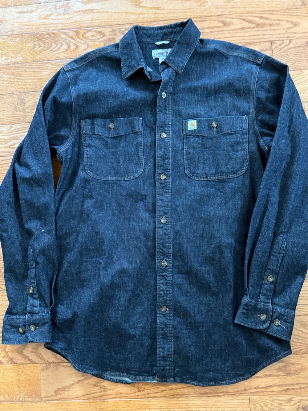 Carhartt Medium Rugged Flex Dark Denim Long Sleeve Button-Up Relaxed Fit Shirt